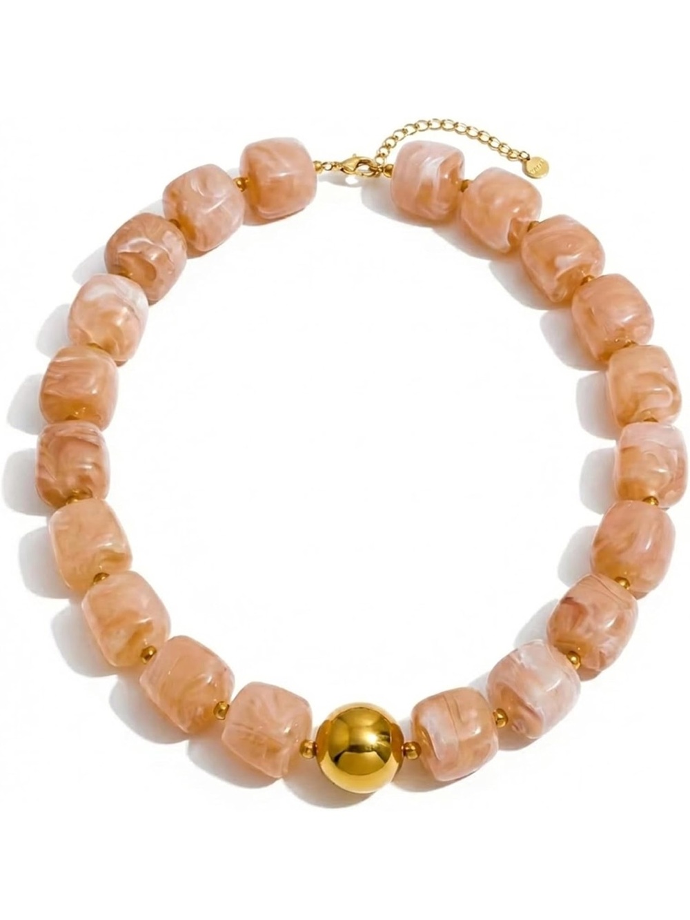 Beige Beaded Necklace with Gold Accent